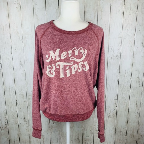 🔥URBAN OUTFITTERS🔥PST MERRY & TIPSY SWEATSHIRT RED MEDIUM NWT - Picture 2 of 5